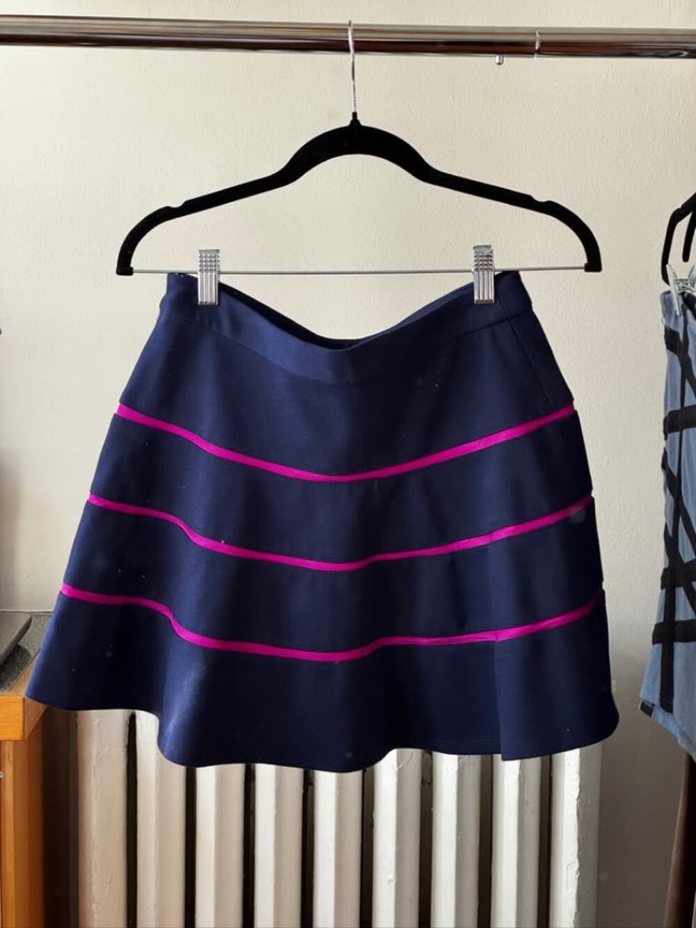 Club Monaco Fit-and-Flare Striped Pink + Navy Skirt
